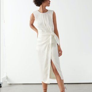 & Other Stories Satin Side Knot Midi Dress In White